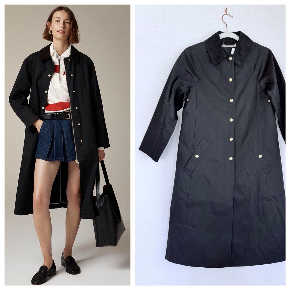 NWT J.Crew Women's Petite Long Barn Jacket in Black Waxed Cotton Twill Size XXSP